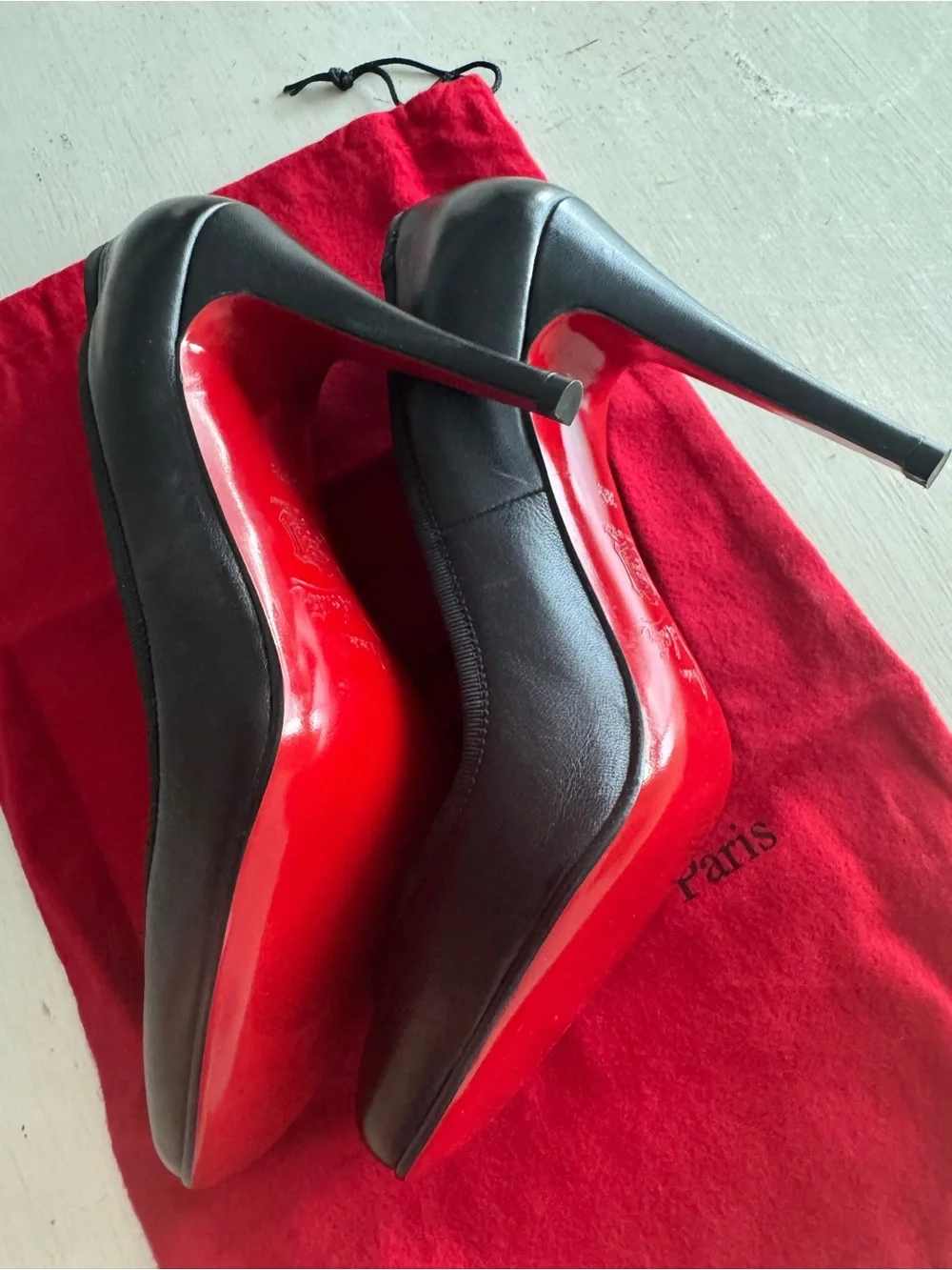 Christian Louboutin Black Leather Pumps with Red Sole
